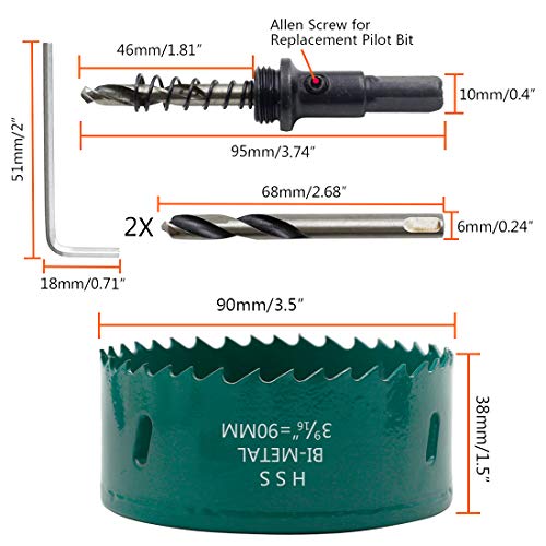 Image of 90mm /3.5 inch Hole Saw BI-Metal Heavy Duty Hole Cutter for Wood Cornhole Boards, Wood, Plastic, Drywall and Metal Sheet