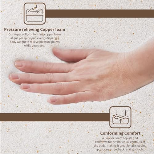 Image of Greaton, 2-Inch Copper-Infused Memory Foam Mattress Toppers, Cooling and Pressure Relieving with Airflow Design, Queen, Beige