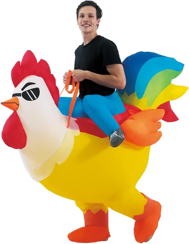 KOOY Polyester Inflatable Costumes Rooster Inflatable Chicken Costume Adult Halloween Blow Up Costumes For Adult Cosplay Party, Multicolor