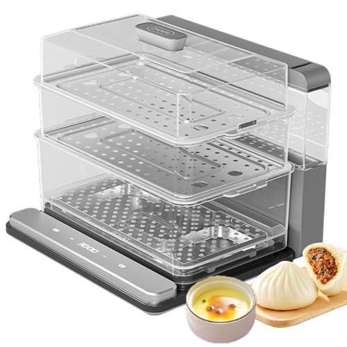 HGSTM Vapor alimenticio de 3 Niveles Plegable eléctrico de 20L, Olla de Vapor doméstico, 1100 W de Doble Modo, Cita de 24 Horas, Vapor en 15 Segundos, para Verduras, Carne, Pescado y arroz