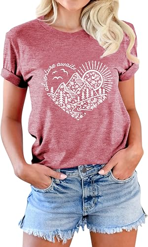 Jorlyen JLYTS2303PK04 Hiking Shirt For Women Adventure Outdoor Graphic Tee Shirt Kindness Love Heart Printed Camping Loose Casual Activewear thumb #5