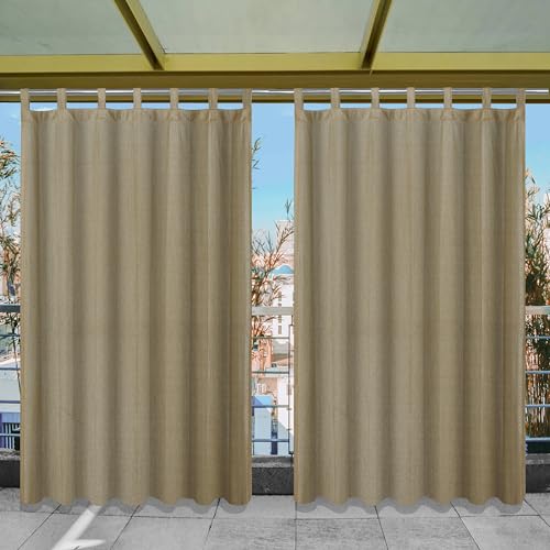 Image of HDPE Fabric 85-90% Sun Blockage & UV Protection Detachable Tab Top Balcony & Outdoor Curtains Temperature Reducing for Window&Door Curtains(Beige Black Color 4.5X5.5 Feet) 1 Piece