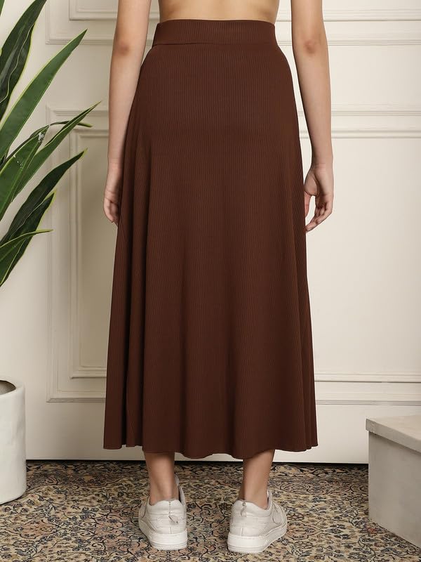 Image of NEUDIS Women Black Ribbed Flared Maxi Skirt