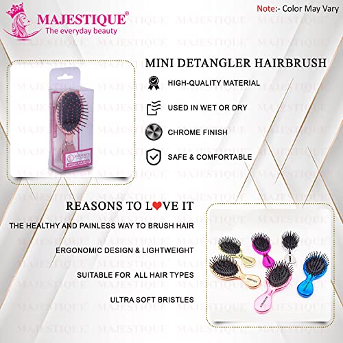 Image of Majestique Mini Pocket Detangling Hair Brush, Soft Ball Tipped Nylon Pin Handheld Massage Paddle Hair Comb for Adults & Kids All Hair Types Mini Travel Detanglers (Multicolor)