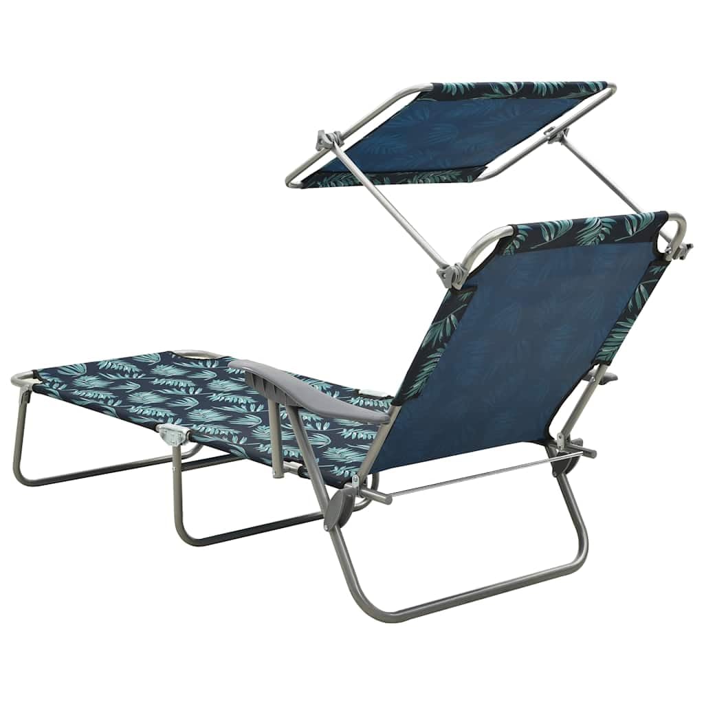 Klappbare Sonnenliege mit verstellbarem Dach aus pulverbeschichtetem Stahl, Rückenlehne verstellbar, für Garten und Strand