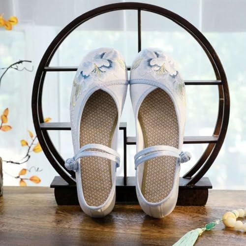 Floral Embroidered Satin Women's Shoes Chinese Style Cheongsam Hanfu Flat Shoes Vintage Mary Jane Ankle Strap Shoes Elegant Comfort Work Walking Shoes4