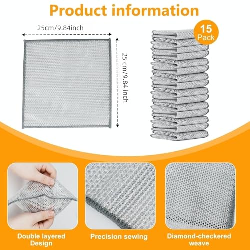 Image of Extra-Large Size Multipurpose Wire Dishwashing Rag,Non Scratch Wire Dishcloth, Reusable Steel Wool Scrubber,Non-Scratch,Quick-Drying,Multi-Purpose for Kitchen,Bathroom Cleaning (15)