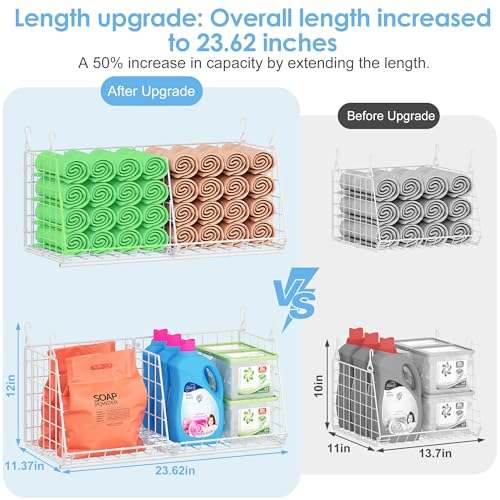 Image of 23.62 inch Extra-Long Under-Shelf Hanging Laundry Basket Organizer, 3-Pack Space-Saving Laundry Organizer, Fits Wire Shelving (Rod Diameter < 0.38 inch), Modular with Dividers for Custom Laundry Organization