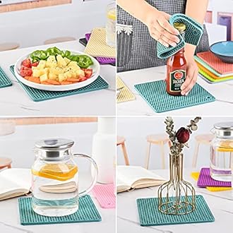 Smithcraft Pink Silicone Trivets Mats Square Silicone Rubber Pot Holder Trivet Mat for Hot Pan and Pot Hot Pads Counter Mat Heat Resistant Tablemat or Placemats 4 Pack,Size:7.5x7.5 Inch