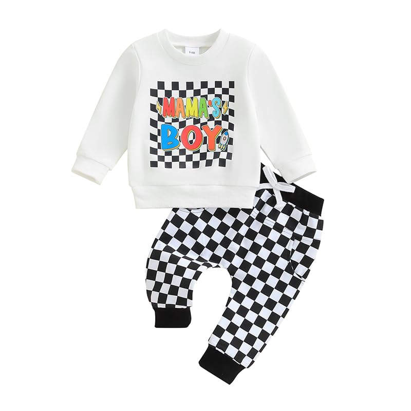 Image of Sduydiosy Toddler Baby Boy Fall Outfit Letter Print Sweatshirt Tops Elastic Pants Set Cute Infant Newborn Winter Clothes (Colorful, 0-6 Months)