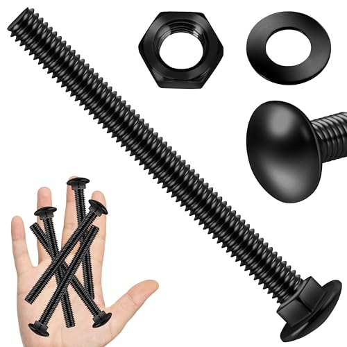 Image of (5 Sets) 3 /8-16 x 4 Carriage Bolts with Nuts and Washers, 304 Stainless Steel Round Head Square Neck 3 /8 Carriage Bolts Screws, Full Thread Black Oxided for Outdoor