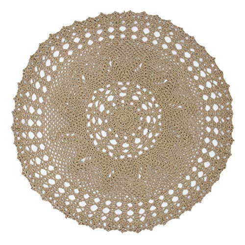 kilofly Handmade Crochet Cotton Lace Table Sofa Doily, Waterlily, Brown, 22 inch, 22 inches