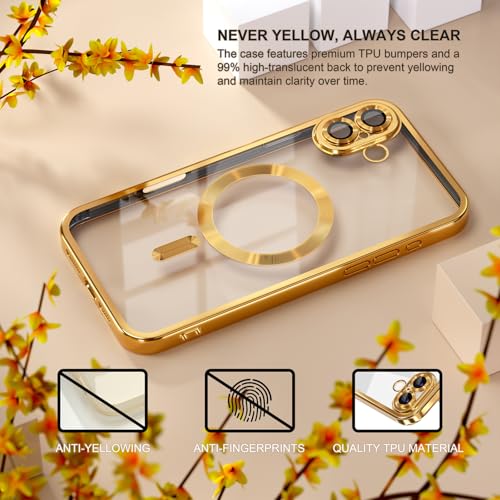 Image of Misea Magnetic for iPhone 17 Case Compatible with MagSafe Gold | [Never Yellowing] [Military Drop Protection] Full Camera Lens Protector Plating Soft Clear Phone Case for Women, Gold