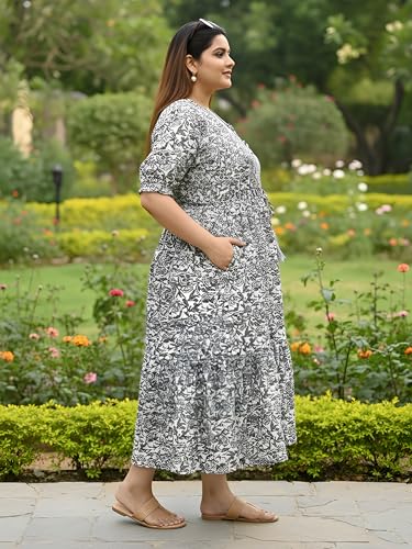 Image of Indietoga Women's Floral Printed Pure Cotton Tiered Maxi Dress (XL to 7XL)