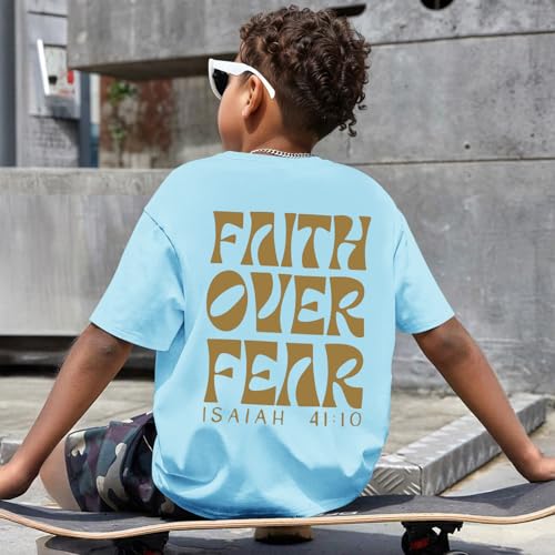 Image of Boys Faith Over Fear Shirt Christian Jesus T Shirts for Kids Religious Inspirational Bible Verse Graphic Tees Tops