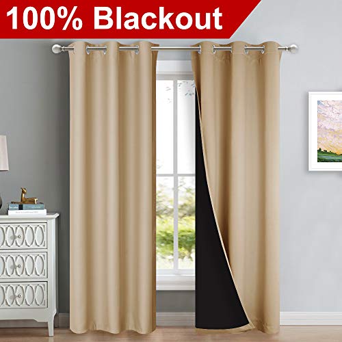 Image of NICETOWN Blackout Curtains 80 inches Long, Full Light Blocking Drapes with Black Liner for Nursery, Thermal Insulated Draperies for Hall, Villa (Biscotti Beige 2 Pieces, 42 inch Wide Each Panel)