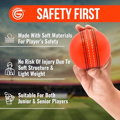 Image of Soft Rubber Cricket Ball for Practice | Outdoor & Indoor Practice Cricket Ball with Core & Stitched Seam | Realistic Feel, True Bounce & Swing for Practice, Honing Skills & Family Fun