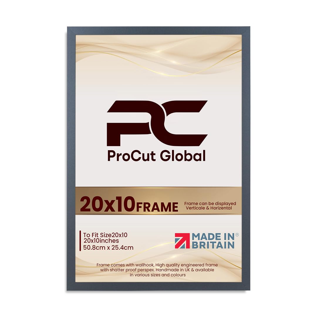 Procut Global 20X10 Dark Grey Picture Frames – Sleek Wooden Photo Frame with Shatterproof Perspex for Wall or Tabletop – Perfect for Posters, Certificates, Prints–Multiple Sizes & Colors Available — image 1