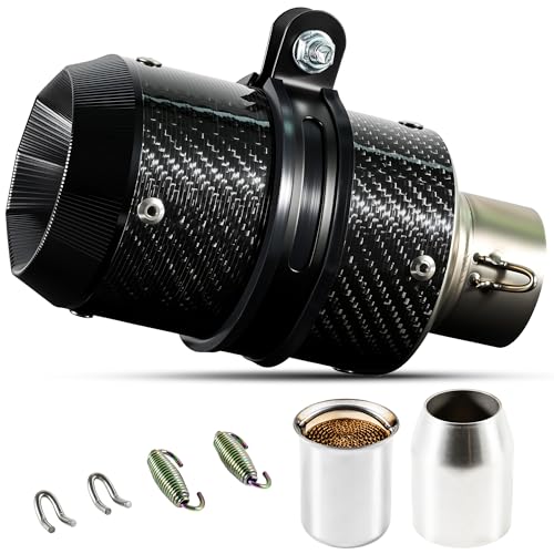 Motorcycle Exhaust Slip-on Motorcycle Muffler Carbon Fiber Slip on Exhaust Muffler Fit for Z900 GSXR750 CBR650 and more with Complete Accessories Black