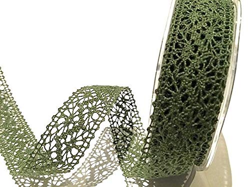 Bertie's Bows Olive Green Crochet 22mm Lace - per metre (This is a Cut from a roll, Presented on a Ribbon Card)