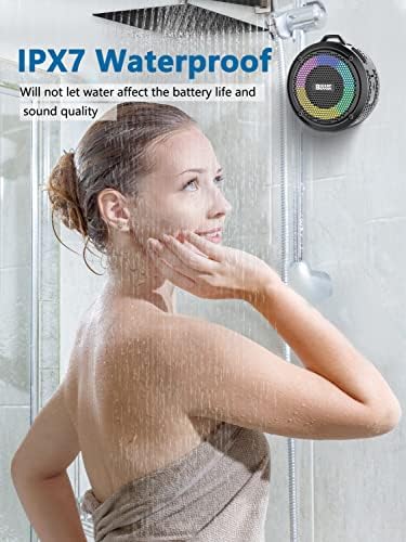 Shower Speaker Bluetooth 5.0, PEYOU 8W Louder 24H Playtime IPX7 Waterproof Speaker with RGB Light, Portable Wireless Speaker with Suction Cup, 360°Stereo, Built-in Mic, Mini Speaker for Bathroom/Party
