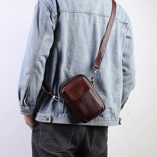 Image of Small Leather Crossbody Bags for Women Mini Messenger Bag for Men Purse Shoulder sling bag