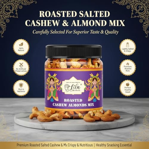 Image of LILA DRY FRUITS Roasted Kaju Badam Mix 100 grams Salted Cashew Almond Mixed Pack Ideal for Snacking, Munching, Partying Flavoured Cashews Almonds Healthy Snacks Perfect for Giftings