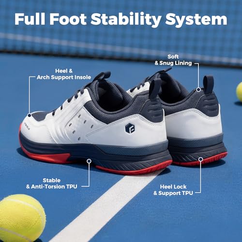 Image of FitVille Men's Wide Pickleball Shoes Non-Slip Court Tennis Sneakers for Men | TPU Torsion Stability, Archcore Energy Return Insole, Wide Toe Box, EVA Cushion, Breathable Mesh, Ankle Support for All Court