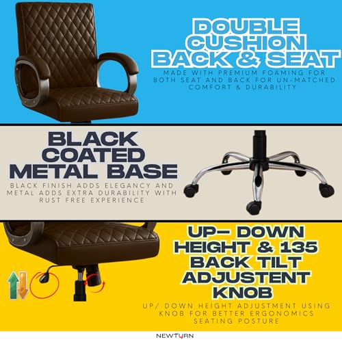 Image of NEWTURN Beta Mid Back Office Chair, Leatherette Ergonomic Design with Tilt /Height Adjustment, Metal Chrome Base, 360 Swivel for Study and Work from Home & 1 yrs Parts Replc. Warranty (Brown)