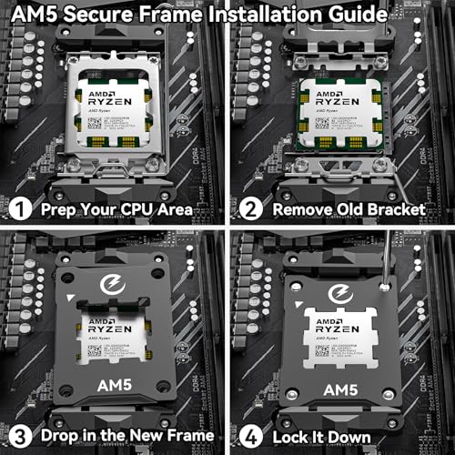Marco de contacto AM5 - Marco seguro anti-doblez, marco fijo de seguridad AM5 y protector de CPU, corrección de presión, protección de condensadores, hebilla de CPU de ajuste completo para AMD AM5 Ryzen, compatible con enfriadores para CPU miniatura 5