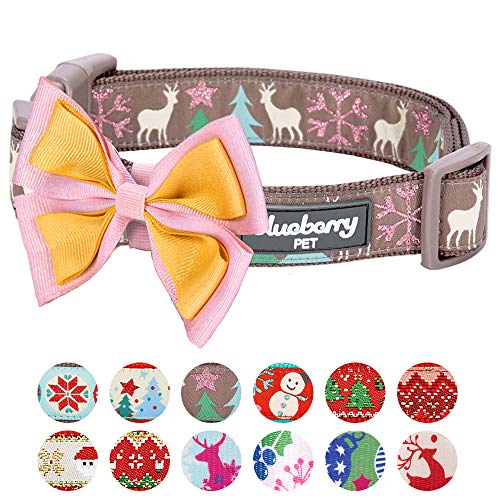 Blueberry Pet Weihnachtszeit Halsbänder 1,5cm S Momente des Friedens Fröhliche Rentiere Designer Hundehalsband mit Abnehmbarer Fliege