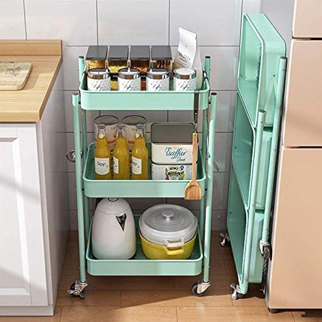 Exquisite Bathroom Shelves Carts,Trolley Folding Office Storage Shelf Folding with Wheels 3-Tier Slide Out Storage Cart with Two Lockable Wheels for Bathroom, Kitchen, Bedroom,White-Xk8bxnSK