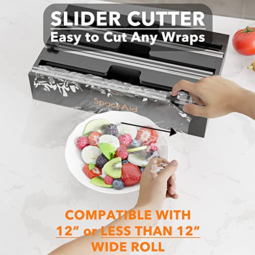 Spaceaid Wrapneat 3 In 1 Wrap Organizer With Cutter And Labels, Plastic Wrap, Aluminum Foil And Wax Bamboo Dispenser For Kitchen Storage Organization Holder For 12" Roll (Black) #TOP4