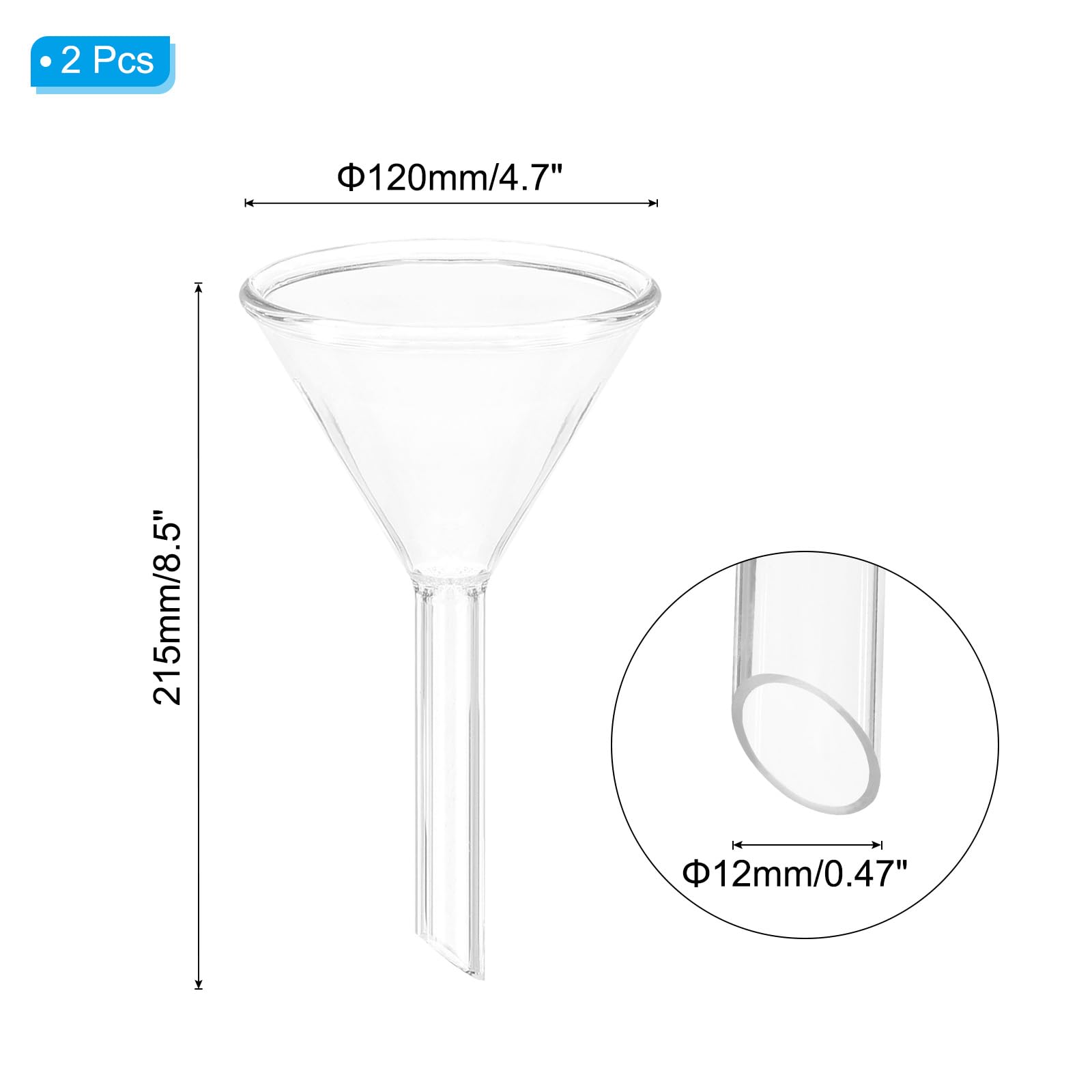 PATIKIL 120mm Glas Trichter 2 Stück Kurzer Stiel Wissenschaftlicher Borosilikatglas Dickwandiger Trichter Zum Befüllen Von Wasserflaschen Für Haushalt Labor Küche