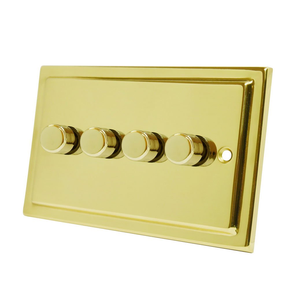 Victorian Polished Brass 4 Gang Dimmer 400W - 10 Amp Quad 4-Gang 2 Way 400W Light Dimmer Switch