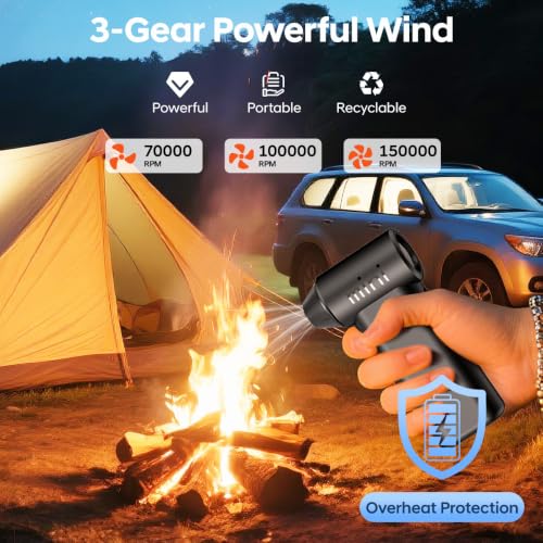 Rechargeable Compressed Air Duster – 150,000 RPM Turbo Fan, 3 Speeds, 4000 Mah Battery, USB C Fast Charging. Cordless Mini Blower for Pc, Keyboard, Car, Home, Camping. by Generic - Used condition - Image 3