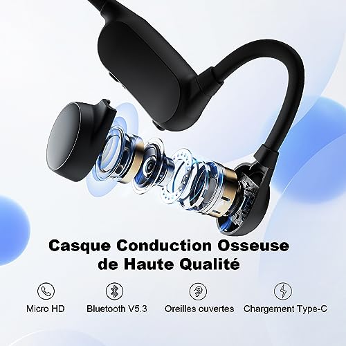 Casque conduction osseuse Bluetooth 5.3 écouteur d'oreille libre étanche IPX5