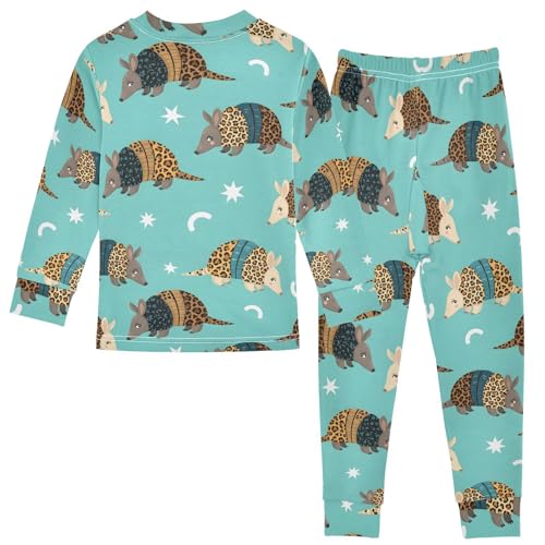 Pajama Sets Long Sleeve Animal Armadillo on Blue Soft Comfy Sleepwear 2 Piece PJS 3-8T3