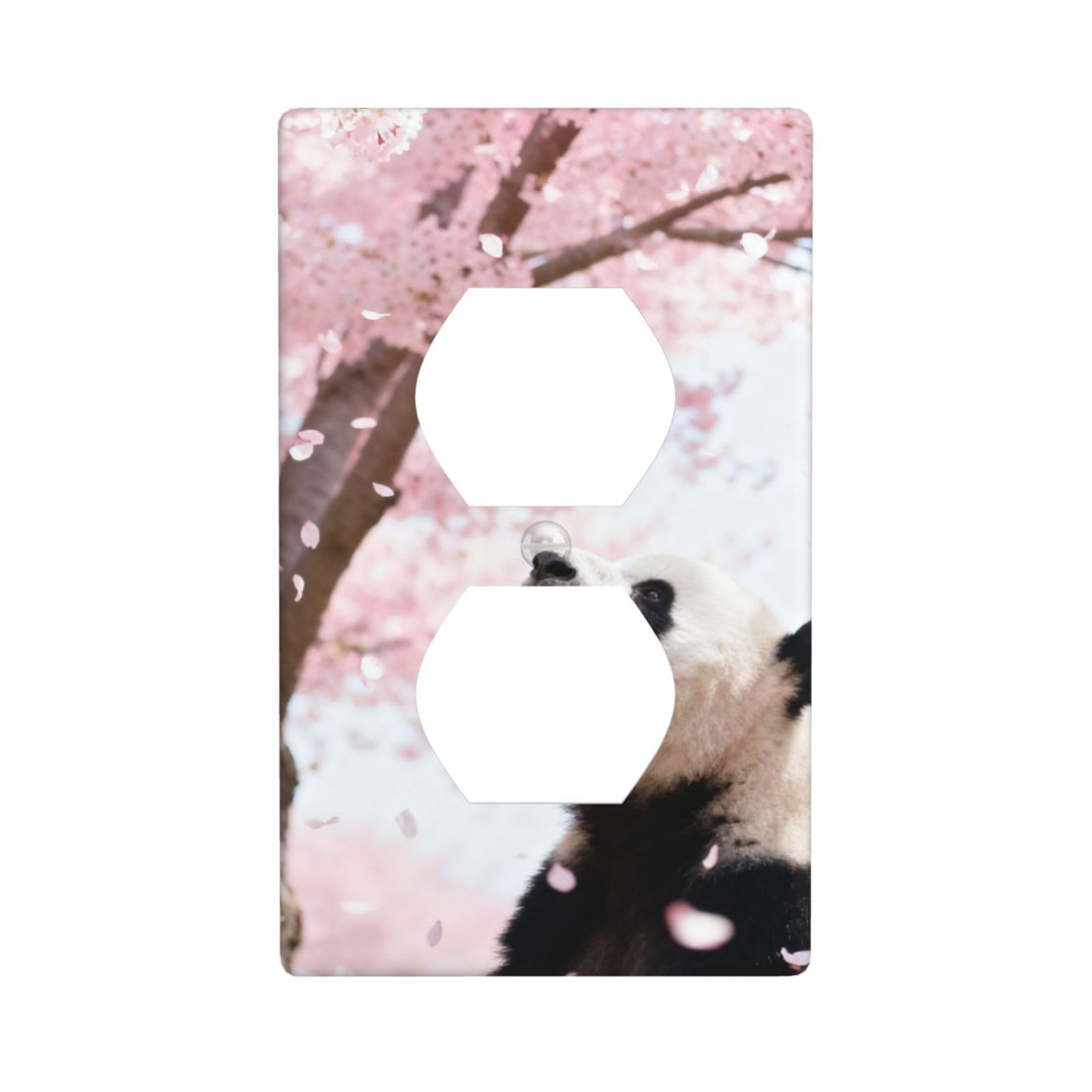Panda Cherry Blossom Decorative Switch Plate Cover-Unbreakable Polycarbonate Wall Plate for Home Office, 1 Gang with Screws
