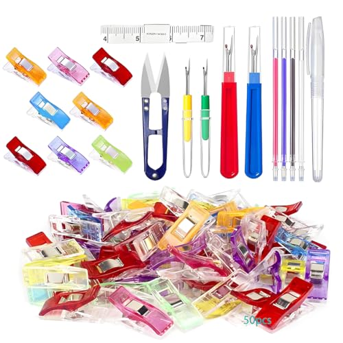 KEWUF 61 Pezzi Taglia Asole Kit, scucirino da sarta, 4 Ripper Cucito con 1 Forbici e 1 Scatola di Conservazione e 1 Metro a Nastro e 50 Fermaglietti per Cucito, Kit Cucito Strumenti