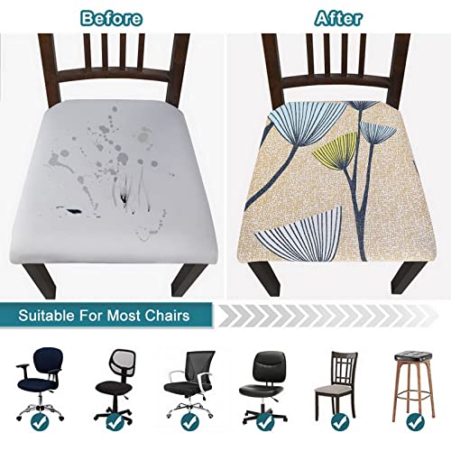Searchi Seat Covers For Dining Room Chairs Stretch Floral Chair Seat Covers Set Of 4, Removable Washable Upholstered Chair Seat Protector Cushion Slipcovers For Kitchen, Office(Dandelion Pattern) #TOP4
