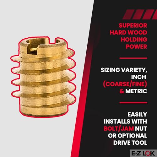 Image of E-Z LOK Knife Threaded Insert for Hard-Wood, Brass Thread Inserts, M3-0.5 Internal Threads, 0.375 inch Length Pack of 10