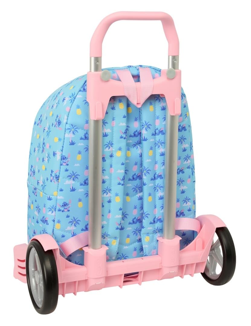 Safta | Mochila Grande con Ruedas Stitch Waves Compact Evolution Extraíble, Carro Incluido 85 cm Alto, Ergonómica y Acolchada, Bolsillo Frontal, Asa Superior, Mochila Niña, Medidas 33x15x42 cm