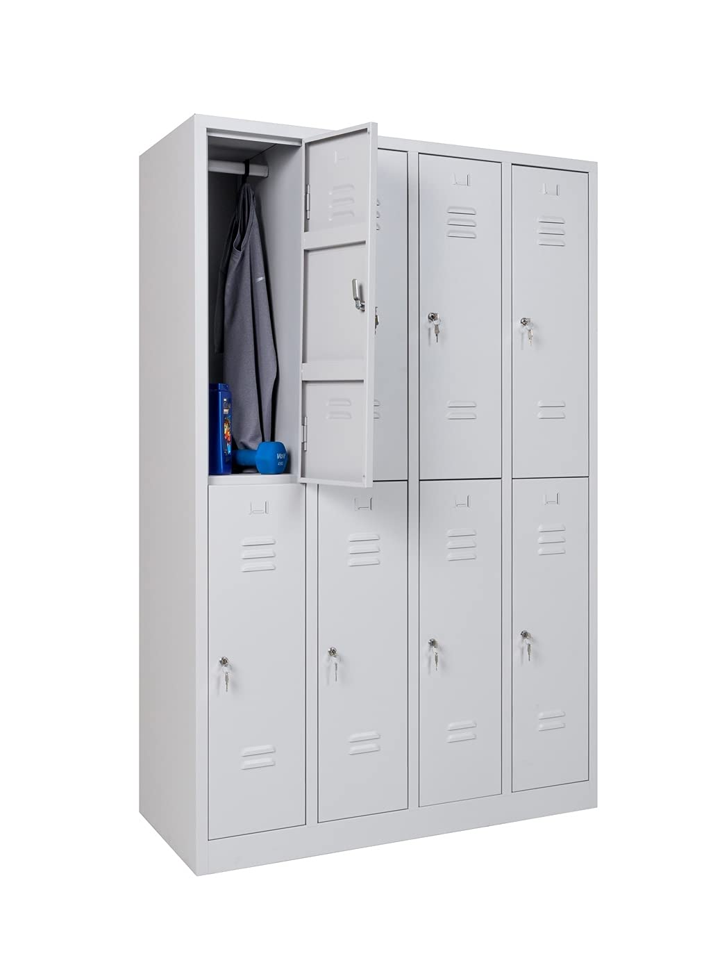 furni24 Garderobenschrank Schließfach Spind Umkleideschrank Kleiderschrank Abteilbreite 30 cm 8-türig fertig montiert Verschiedene Ausführungen verfügbar