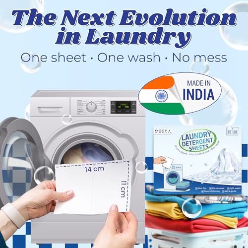 Image of DESKA Eco-friendly Laundry Detergent Sheets - 30 Sheets | For Top Load & Front Load |Tough Stain Removal with Bio Enzymes Infused |Fast Dissolving, No Residue| Plant-based, Chemical Free (30)
