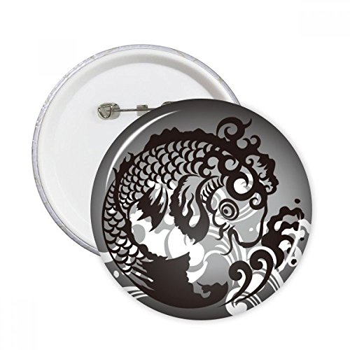 Badge rond poisson dessin au trait et motif de vagues pour décoration de vêtements L