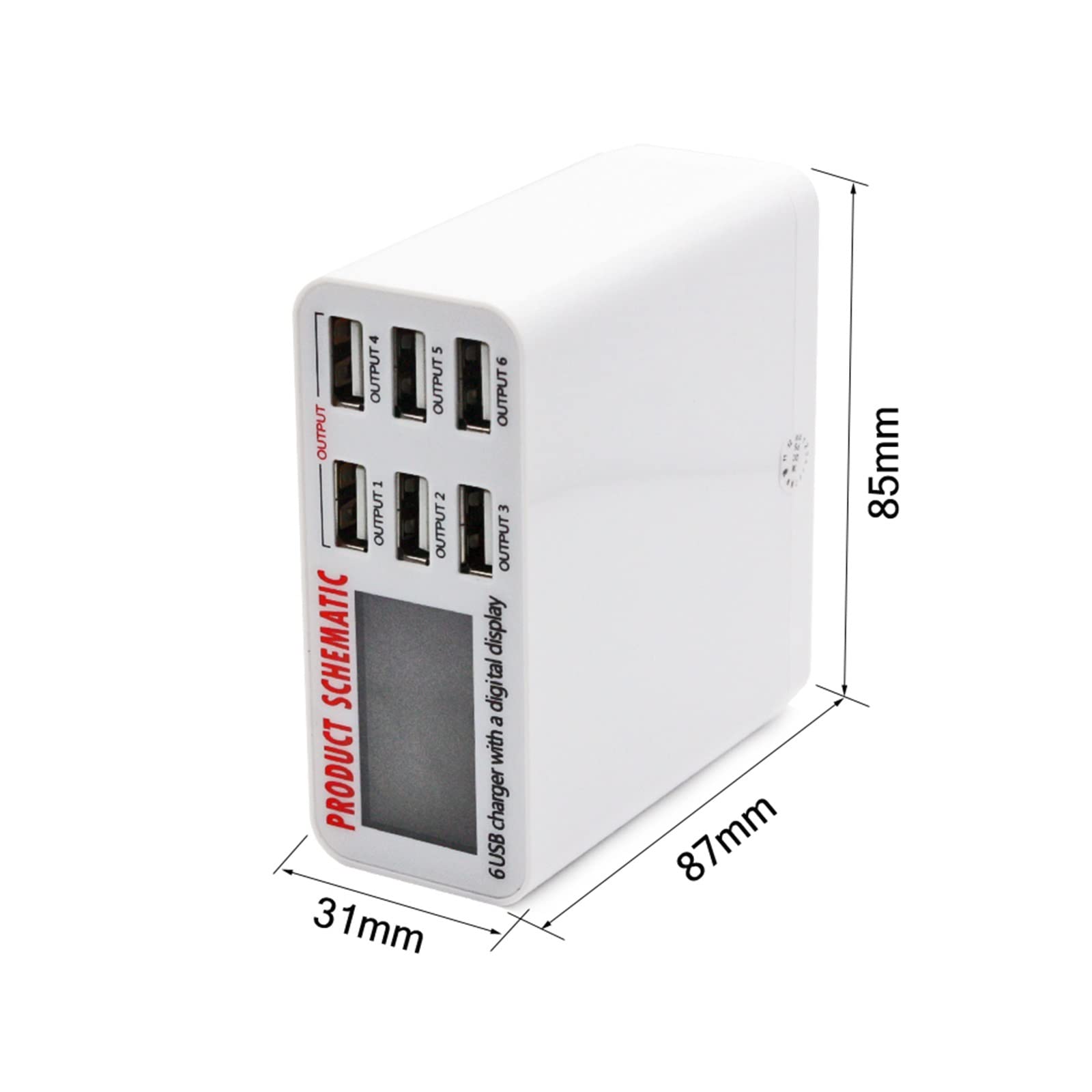 Stacja ładowania, Ładowarka USB, 6A z cyfrowym wyświetlaczem LCD 6-portowa szybka inteligentna stacja ładująca do tabletów telefonicznych smartfonów, użytku w biurze domowym(899)