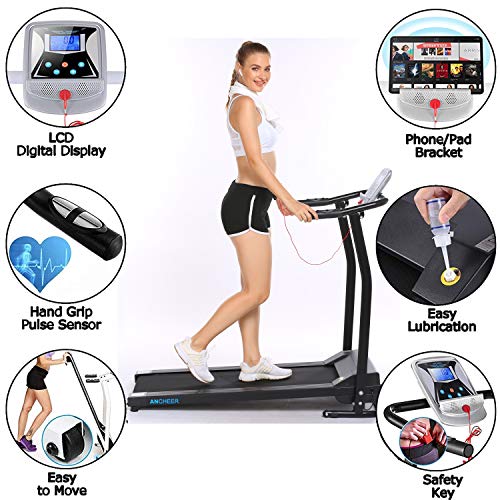 Aceshin Folding Treadmill Electric Running Machine Auto Stop Safety Function Treadmill with LCD Monitor Running Walking Jogging Exercise Fitness Machine for Home Gym (Black) - Thumbnail 2