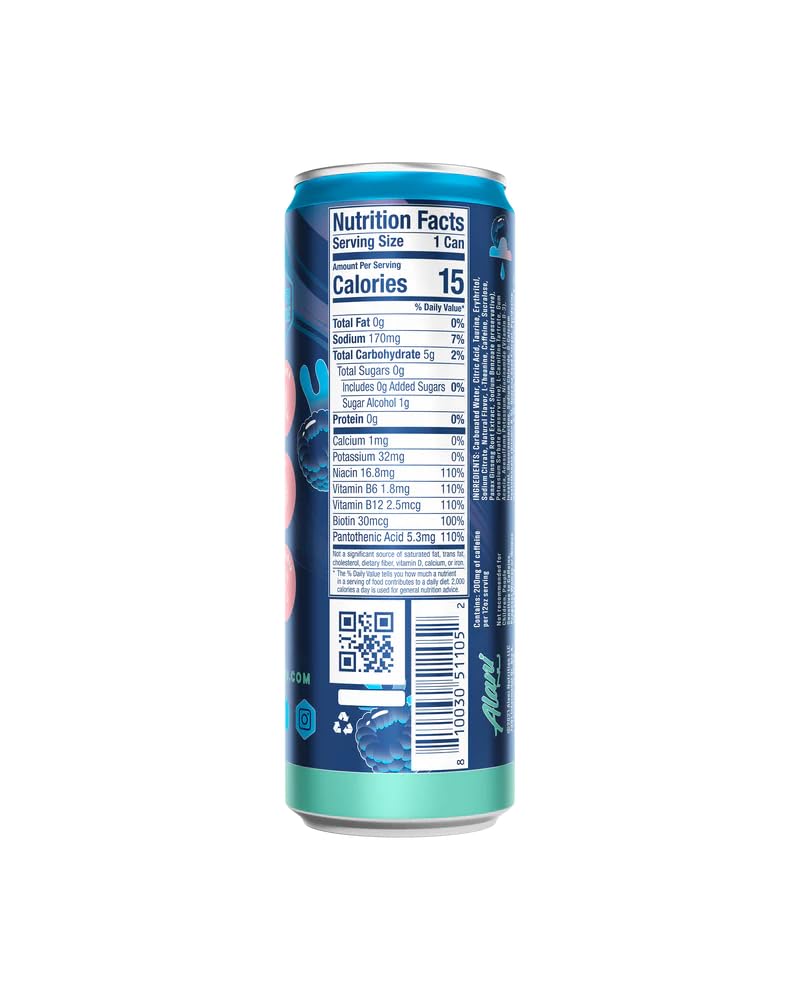Alani Breezeberry Energy Drinks, sugar free, low calorie energy drinks, 12 Fl Oz Cans (Pack of 6)