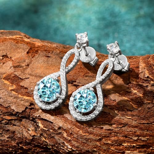 AINUOSHI Infinity Earrings Blue Moissanite Drop Earrings for Women 925 Sterling Silver 2CT Moissanite Round Cut D Color VVS1 Clarity Dangle Earring Dainty Jewelry Gifts2